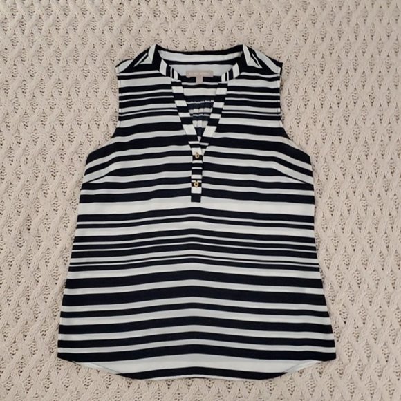 Banana Republic Sleeveless Rivi Tunic Blouse- Blue + White- Size M- Like New - Picture 1 of 15
